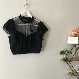 Forever 21 | black mesh flutter sleeve crop top